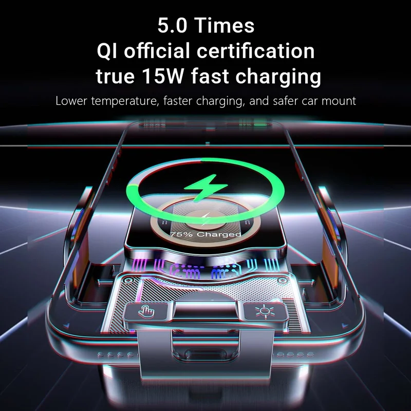 15W Universal Car Wireless Charger Stand Touch to Auto to Oprtation Ambient Light Mount for iPhone 17 16 15 14 Samsung S26 Cars