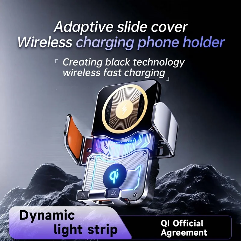 15W Universal Car Wireless Charger Stand Touch to Auto to Oprtation Ambient Light Mount for iPhone 17 16 15 14 Samsung S26 Cars