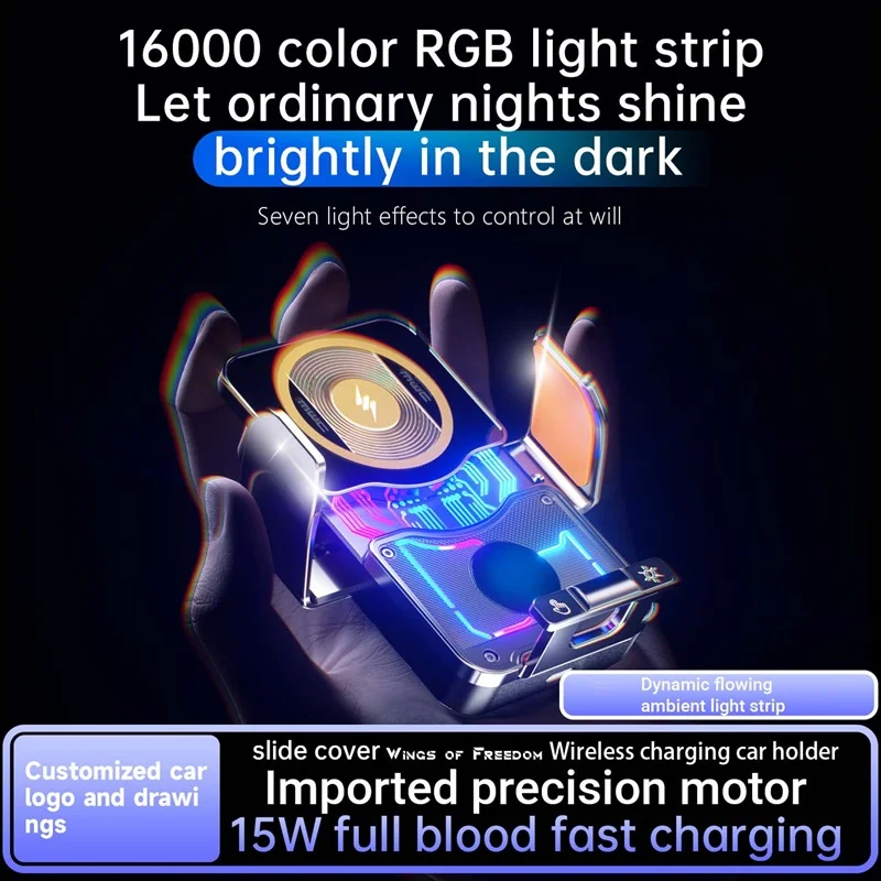 15W Universal Car Wireless Charger Stand Touch to Auto to Oprtation Ambient Light Mount for iPhone 17 16 15 14 Samsung S26 Cars