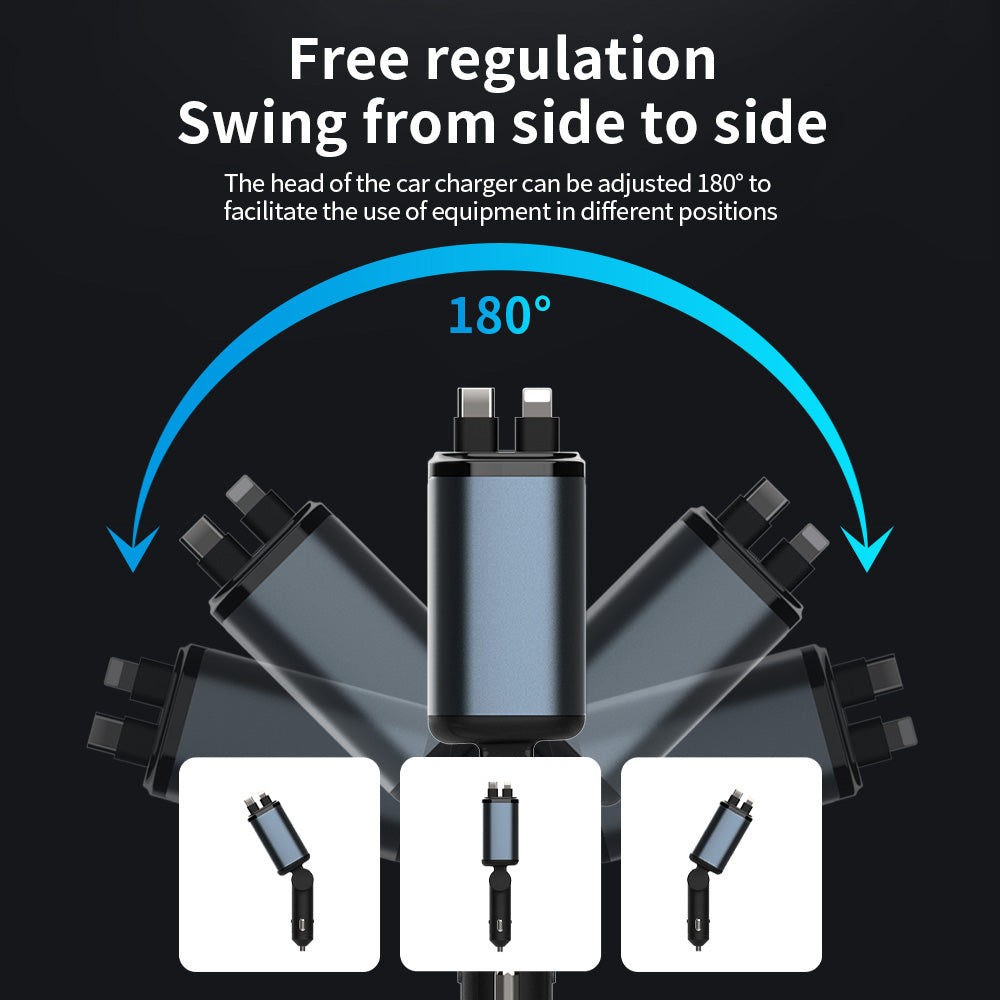 4 In 1 Retractable Car Charger Starlight In Car Roof,  Car Accessories, 2 Fast Charging cables&Dual Charge Port Compatible with iPhone 16/15/14/13/12/11 Pro Max Plus/iPad/AirPods, Samsung Galaxy S series, Electronic Retractable Car type c charger lights