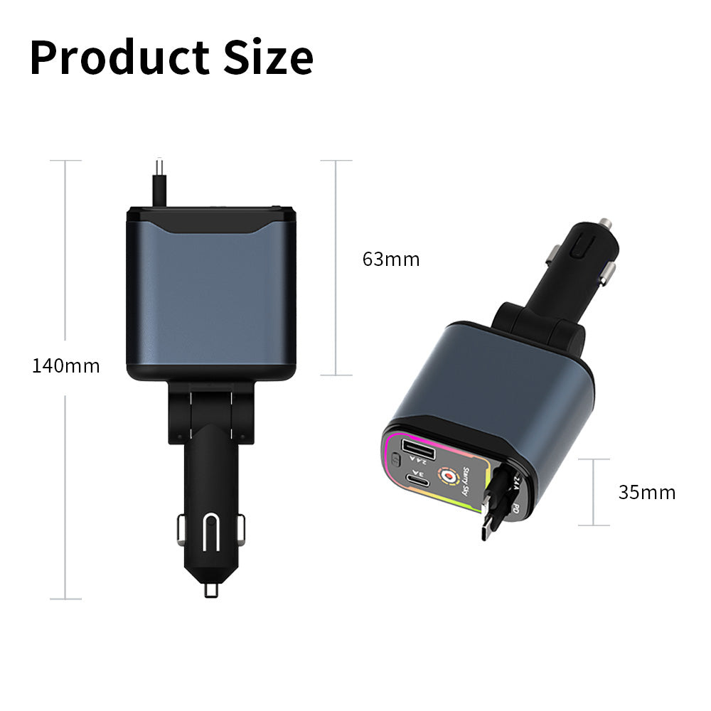 4 In 1 Retractable Car Charger Starlight In Car Roof,  Car Accessories, 2 Fast Charging cables&Dual Charge Port Compatible with iPhone 16/15/14/13/12/11 Pro Max Plus/iPad/AirPods, Samsung Galaxy S series, Electronic Retractable Car type c charger lights