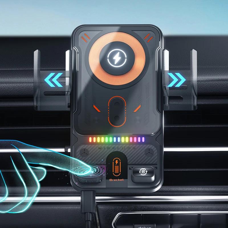 15W Wireless Charging  Car Phone Holder: Electric Induction Opening/Closing, Horizontal & Vertical Rotation, Air Vent Mount – Multifunctional for Apple & Android Phones Electronic Smartphone Charger