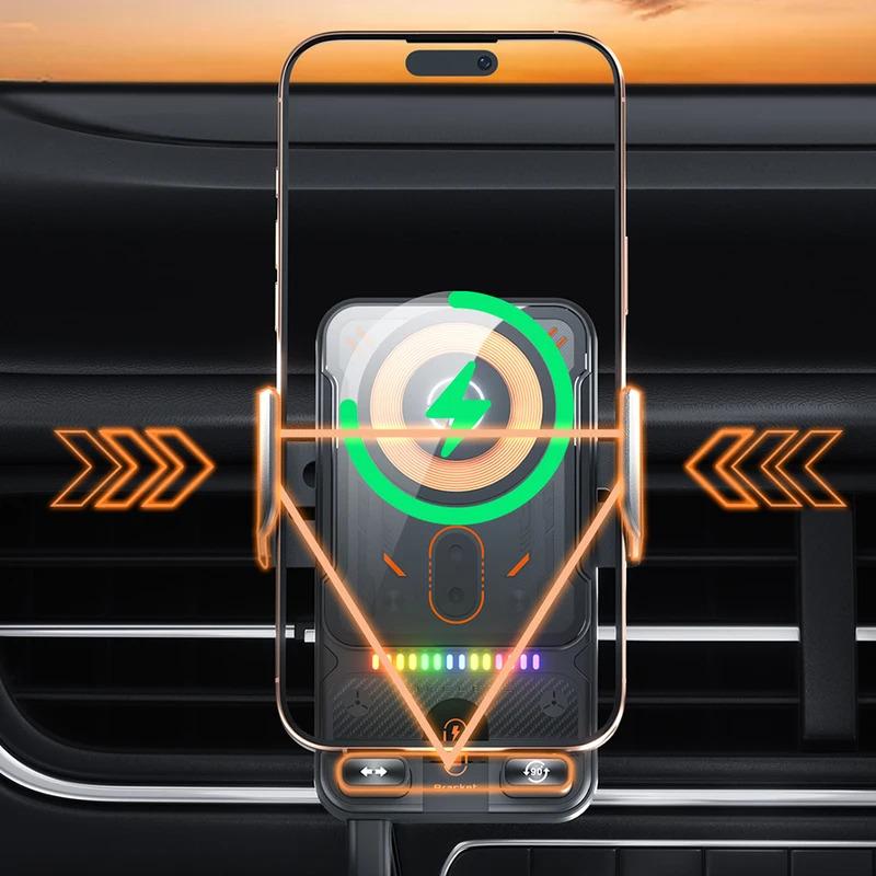 15W Wireless Charging  Car Phone Holder: Electric Induction Opening/Closing, Horizontal & Vertical Rotation, Air Vent Mount – Multifunctional for Apple & Android Phones Electronic Smartphone Charger
