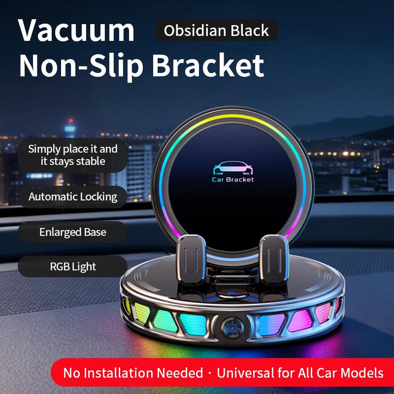 2026 Newest RGB Ambient Light Magnetic Wireless Car Charger - 360° Rotatable Vacuum Suction Car Phone Mount, Anti-Shake Auto-Lock Dashboard Holder, Futuristic Interior Accessory