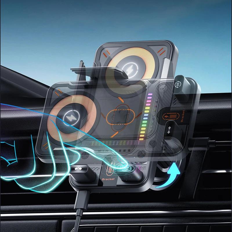 15W Wireless Charging  Car Phone Holder: Electric Induction Opening/Closing, Horizontal & Vertical Rotation, Air Vent Mount – Multifunctional for Apple & Android Phones Electronic Smartphone Charger