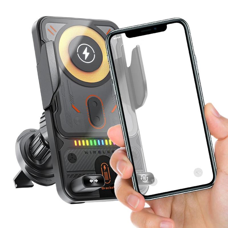 15W Wireless Charging  Car Phone Holder: Electric Induction Opening/Closing, Horizontal & Vertical Rotation, Air Vent Mount – Multifunctional for Apple & Android Phones Electronic Smartphone Charger