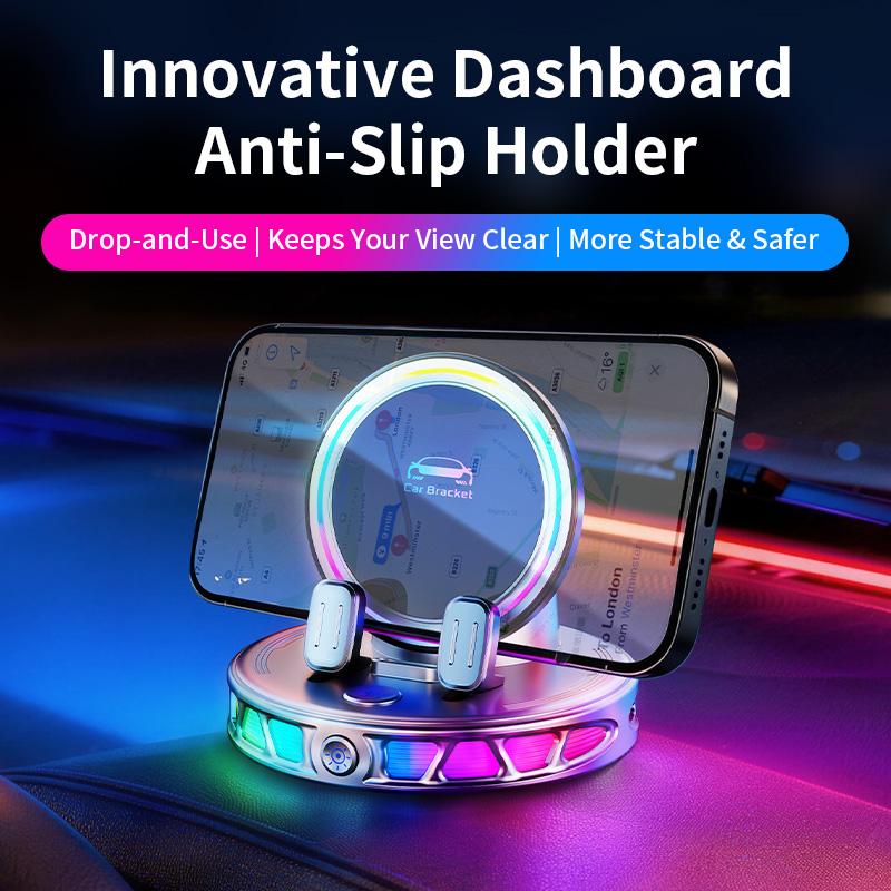 2026 Newest RGB Ambient Light Magnetic Wireless Car Charger - 360° Rotatable Vacuum Suction Car Phone Mount, Anti-Shake Auto-Lock Dashboard Holder, Futuristic Interior Accessory