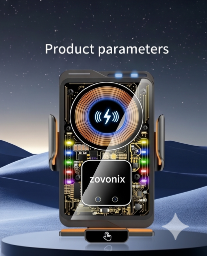ZOVONIX Max 66W Magnetic Car Mobile Phone Holder 15W Wireless Fast Charging Infrared Sensing with Light Touch Control for iPhone Android