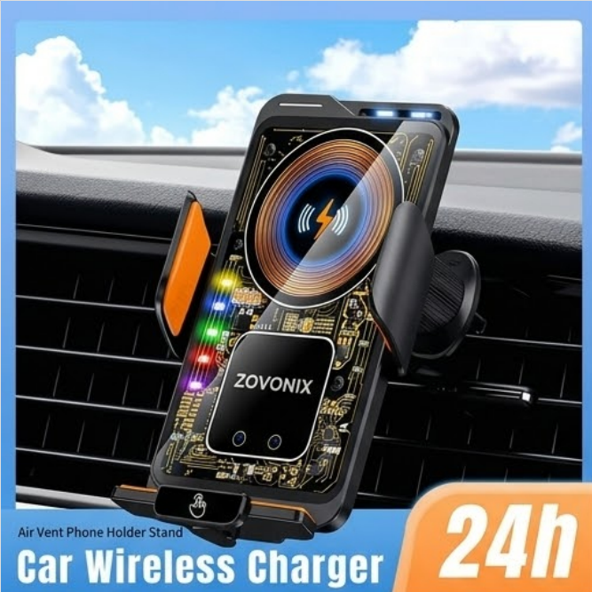 ZOVONIX Max 66W Magnetic Car Mobile Phone Holder 15W Wireless Fast Charging Infrared Sensing with Light Touch Control for iPhone Android