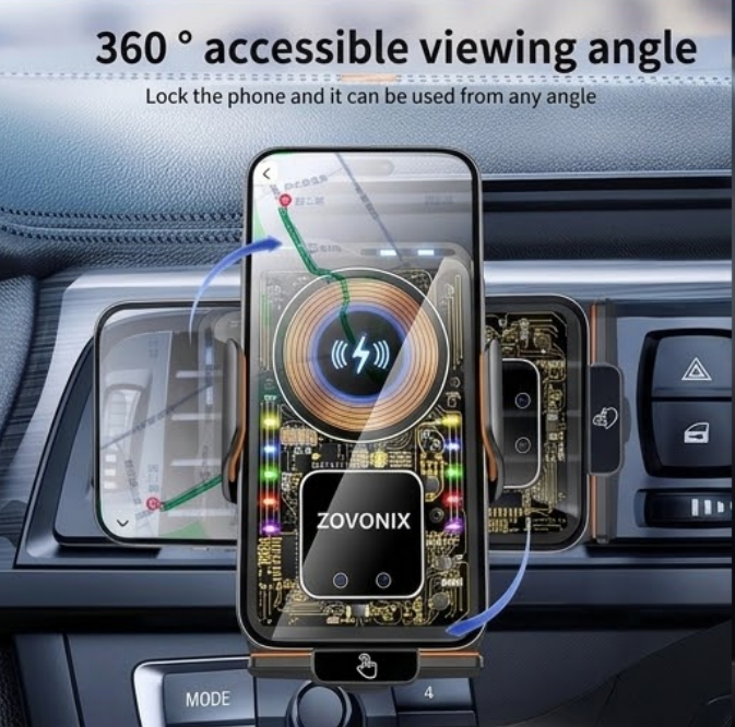 ZOVONIX Max 66W Magnetic Car Mobile Phone Holder 15W Wireless Fast Charging Infrared Sensing with Light Touch Control for iPhone Android