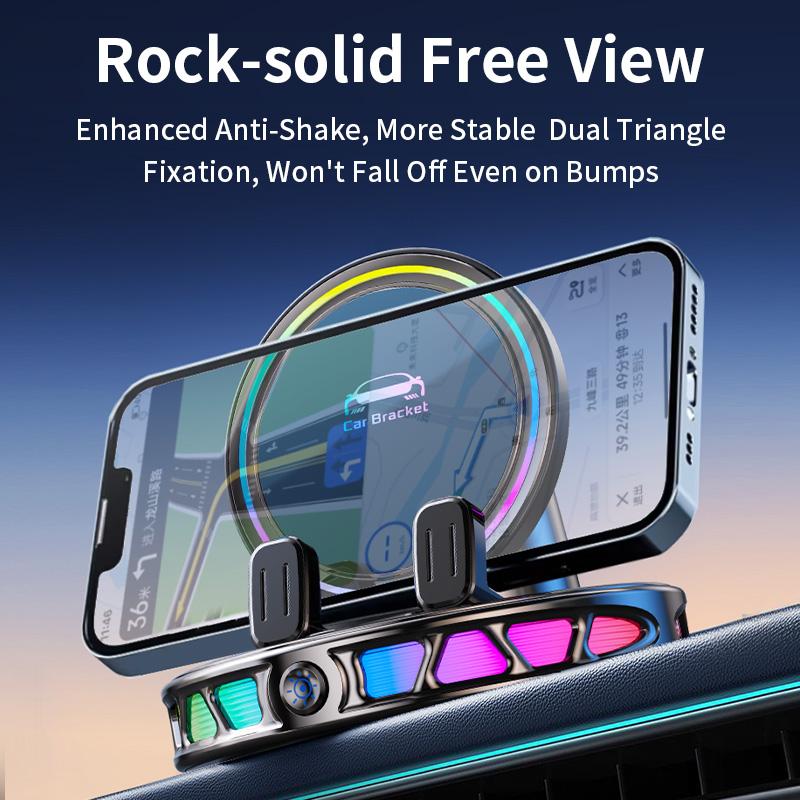 2026 Newest RGB Ambient Light Magnetic Wireless Car Charger - 360° Rotatable Vacuum Suction Car Phone Mount, Anti-Shake Auto-Lock Dashboard Holder, Futuristic Interior Accessory